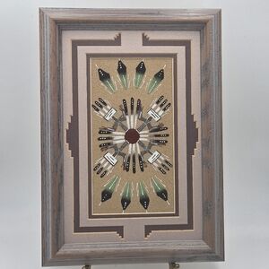 Authentic w/ COA Navajo Sand Painting By Dreace Benjamin Green Black White Red